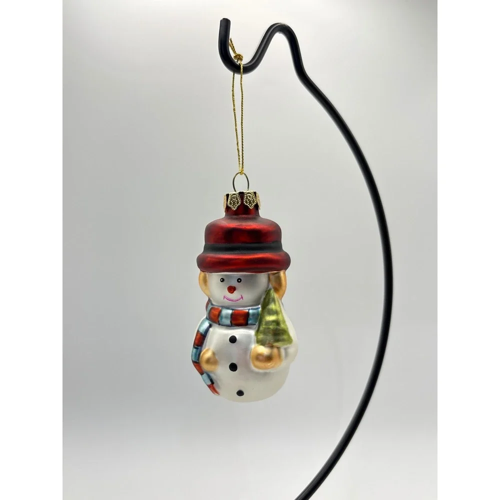 Vintage Mercury Glass Snowman Christmas Ornament Red Top Hat Scarf Retro